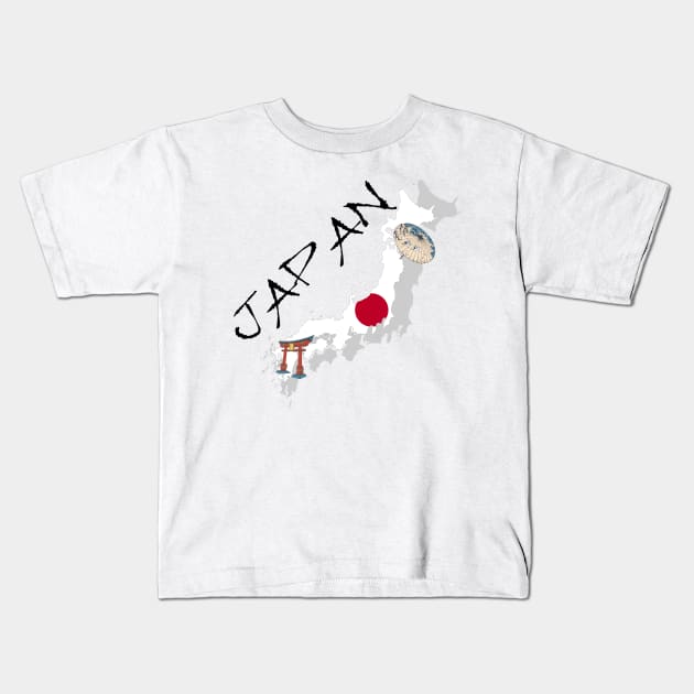 Map and Flag of Japan Kids T-Shirt by TNMGRAPHICS